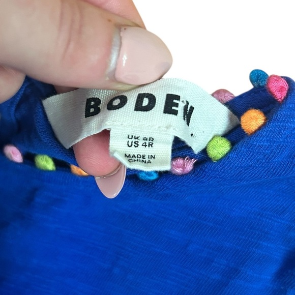 Boden Ali Pom Sleeve Dress Knee Length Sz US 4R Blue Short Sleeve Surf the Web - Picture 9 of 15